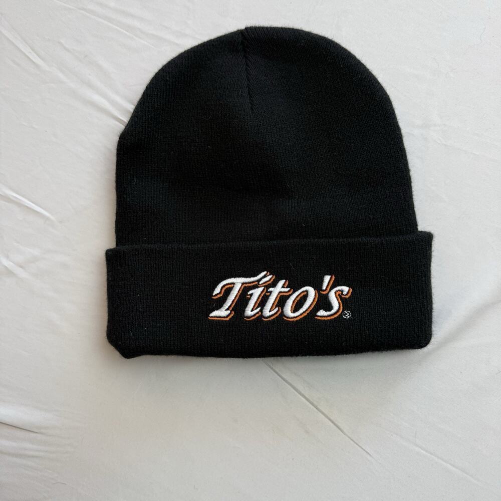 Tito's Handmade Vodka Black Embroidered Beanie Knit Hat Cap